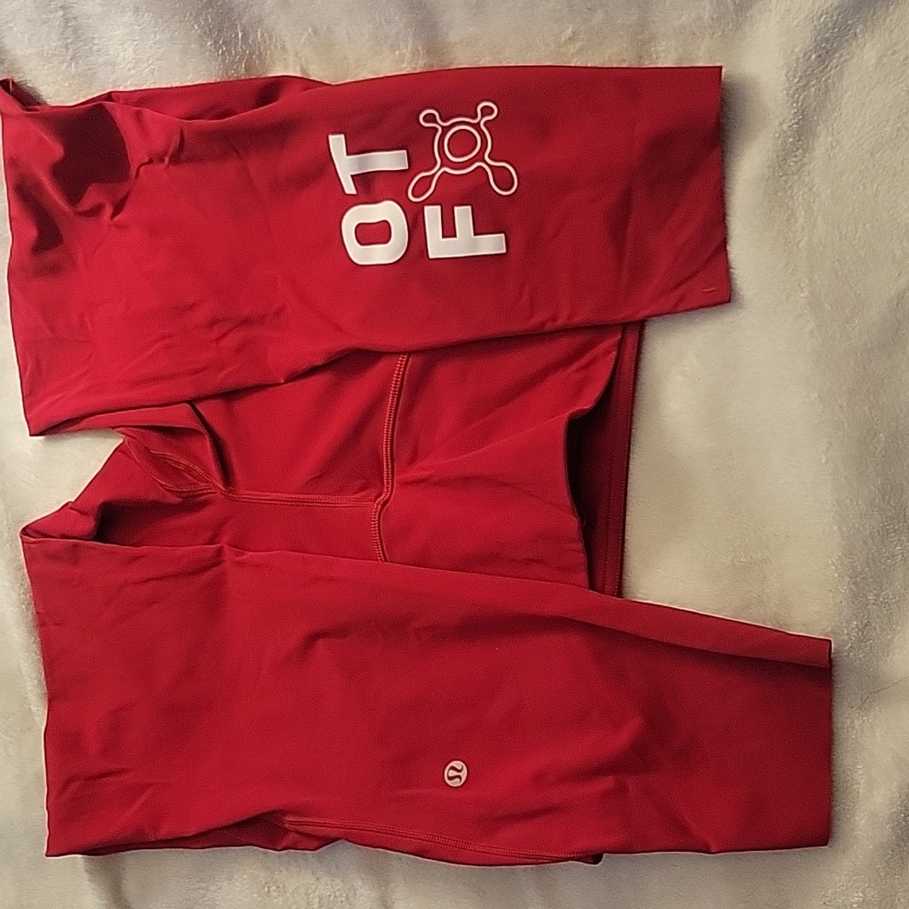 lululemon athletica Red Performance Leggings with White Logo Detail